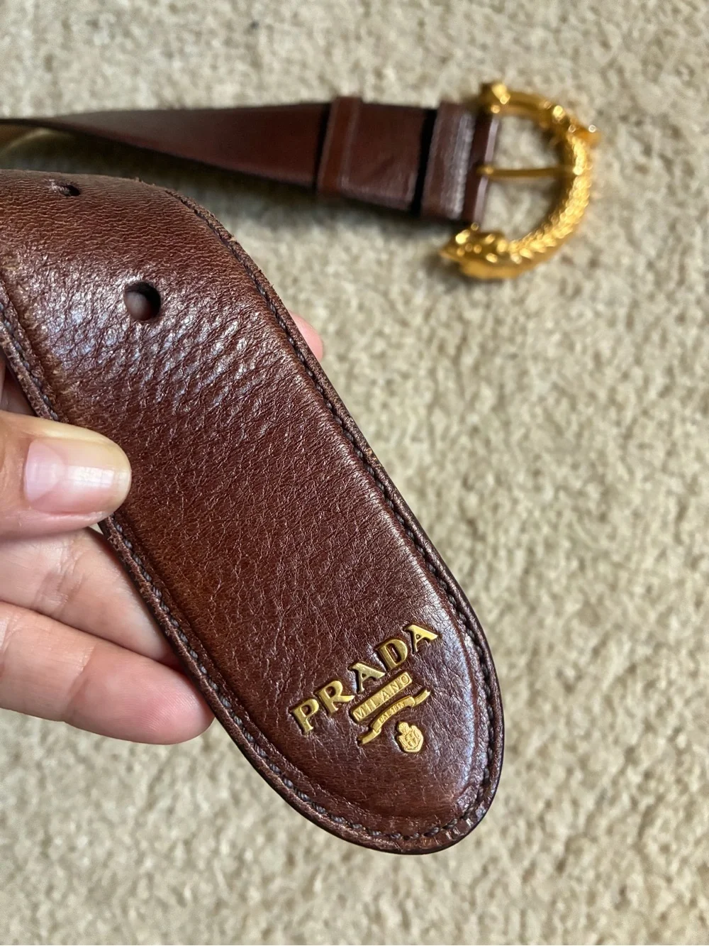 Authentic Prada Brown Leather Belt with Dragon Snake Gold Serpent Buckle - Picture 2 of 15